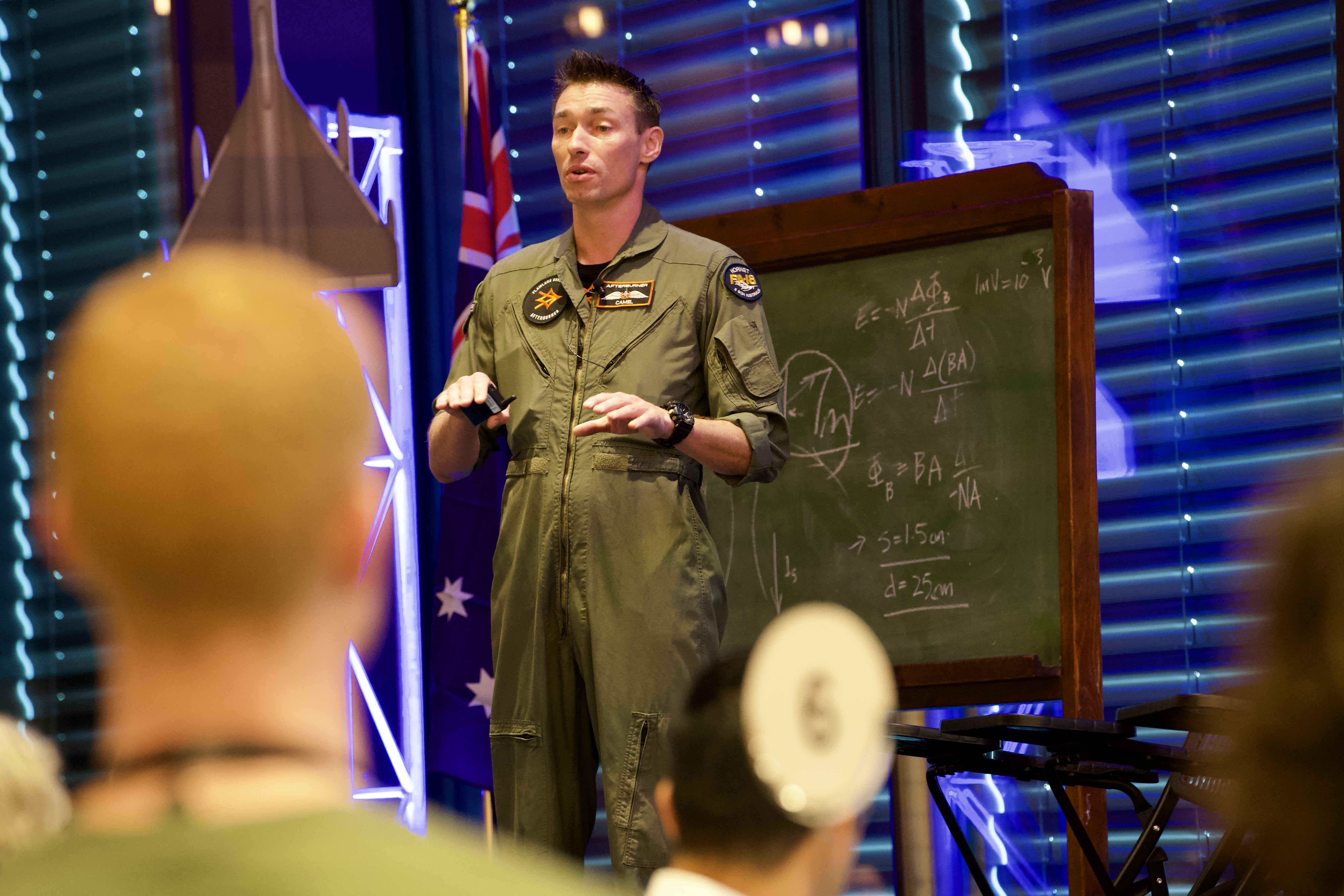 Chris 'Camel' Chmiel, Director of Afterburner Australia, in an Afterburner flight suit