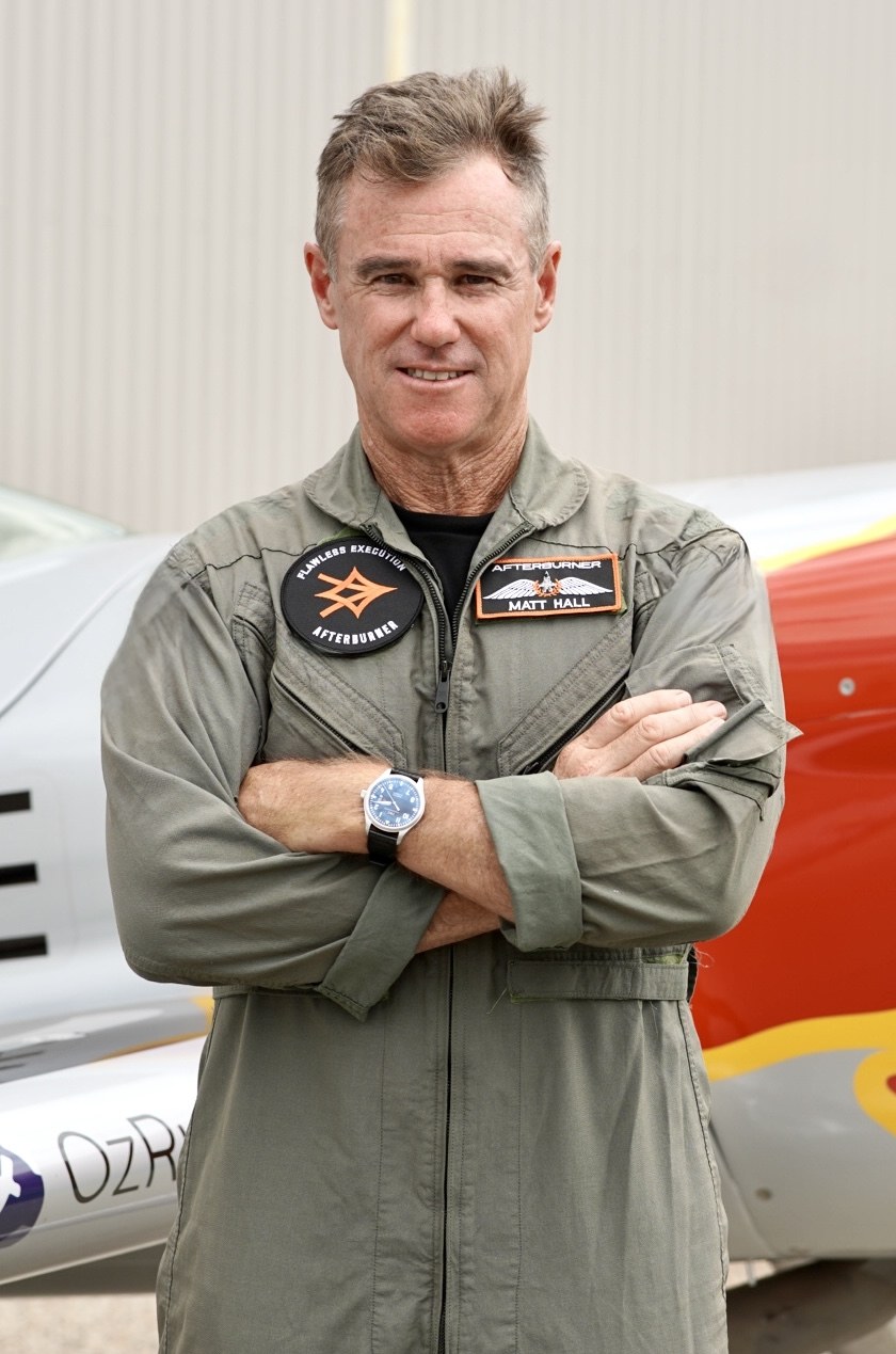 Matt Hall, CEO of Afterburner Australia, in an Afterburner flight suit